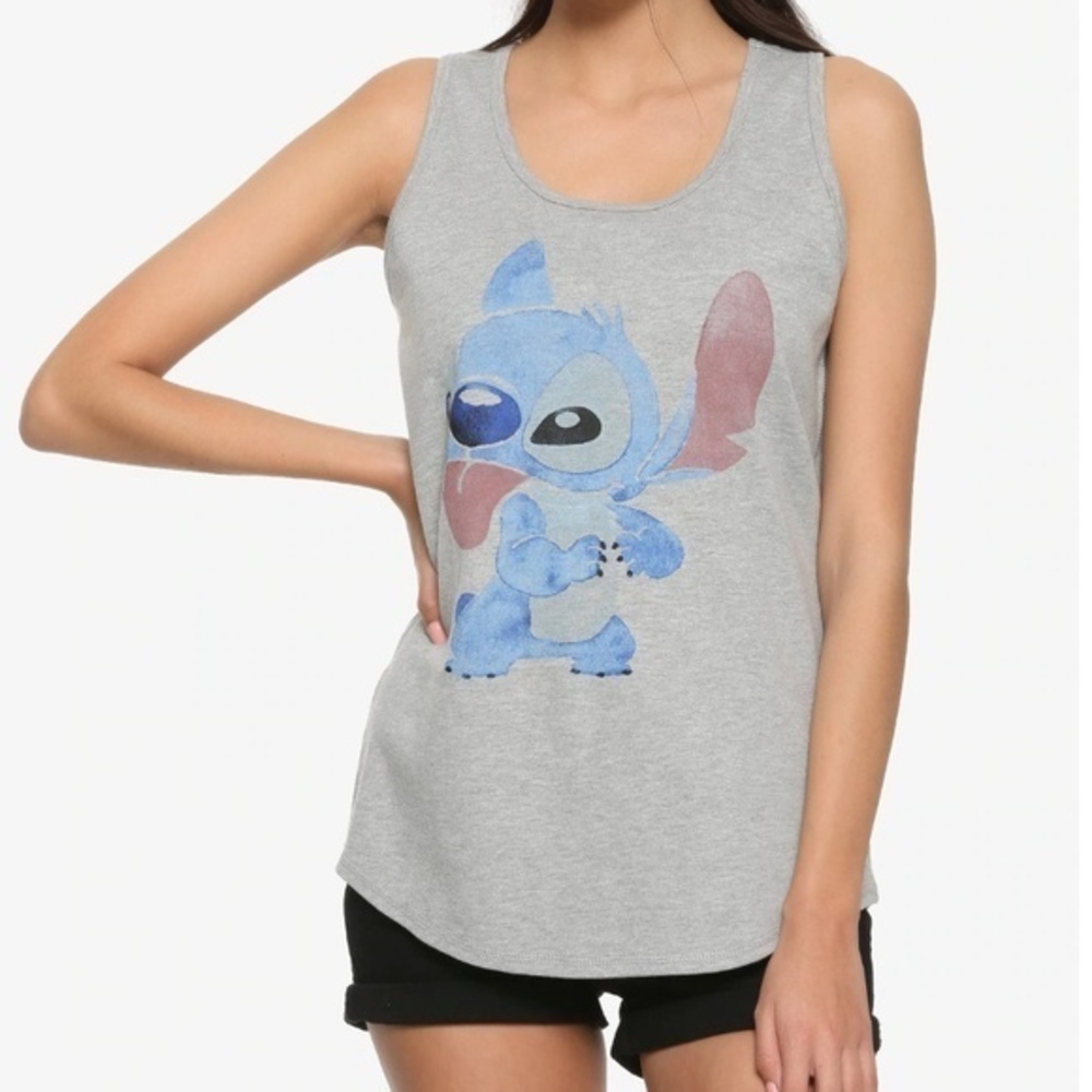 Disney Gray Tank Top with Blue Stitch Graphic